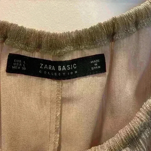 Zara Woman Short Sleeve Blouse Shimmery Size Large Mauve  Color 0002 - Picture 3 of 3